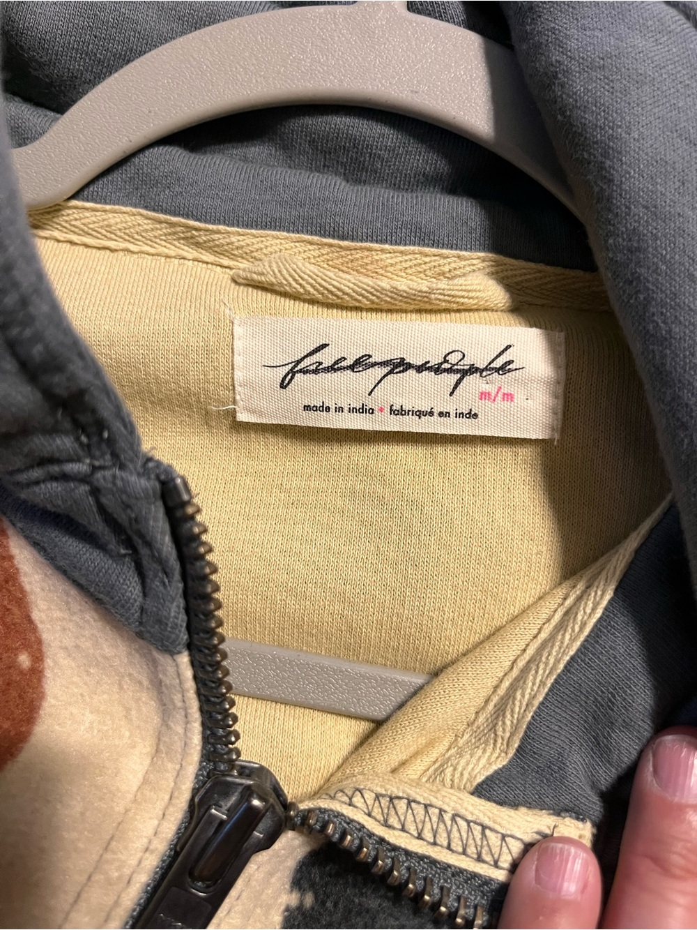 Free People Colorblock Fleece Jacket in Cream, Charcoal & Rust - Picture 4 of 5